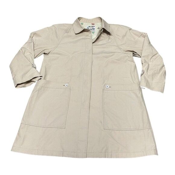 London Fog Tan Long Trench Coat Designed Liner 14R Womens Lined Mid Length Beige - Picture 1 of 7